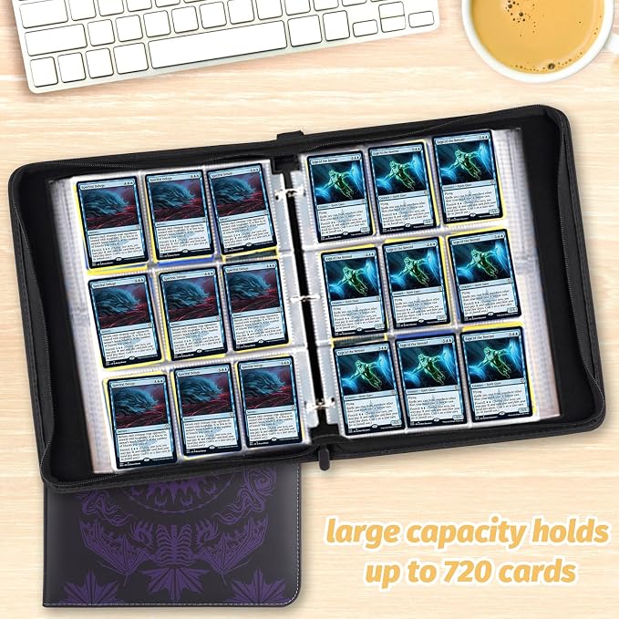 9-Pocket Card Binder for MTG,720 Double Sided Pocket PU Trading Collection Binder,Premium Collector Card Album for MTG,TCG,Yugioh,Game Cards(Purple)