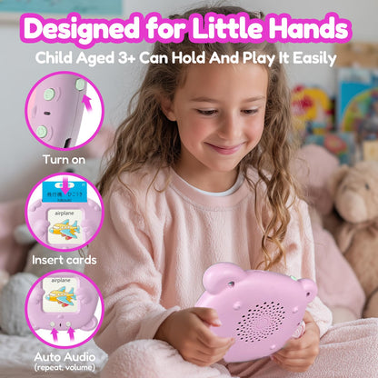 MoLingvora Bilingual Talking Flash Cards for Kids - Japanese English Flashcards Children Adults, 510 Sight Words, ABC Alphabet, Pocket Speech for Toddlers, Audible Sensory Toys (Japanese, Pink)