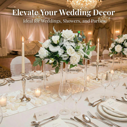 Simprefine 2 Pcs 10 Inches Acrylic Crystal Centerpieces for Wedding Table Decoration Backdrop Flower Stand Clear Column Pillar for Mariage Event Party Floral Décor