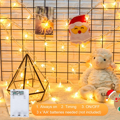 Minetom Snowflake String Lights, 50 LED, 26 Ft, Battery Operated, Waterproof, Warm White, 2 Pack