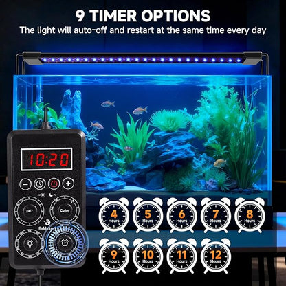 fishkeeper Smart LED Aquarium Light with One-Button Real-Time Sync, 24/7 Mode Full Spectrum Fish Tank Lights, 9 Colors DIY, 9 Timer, 10 Brightness IP68 Waterproof Aquarium Plant Light for 12-18 inch