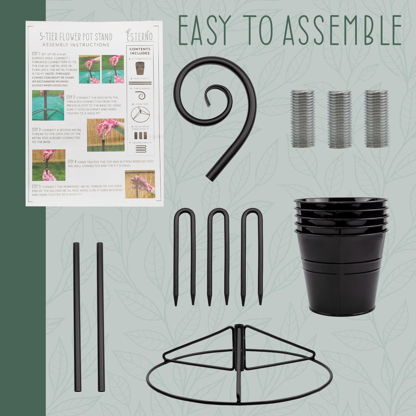 Esterno Hanging Flower Pot Tiered Stand (Black), Metal Outdoor Stacking Planter