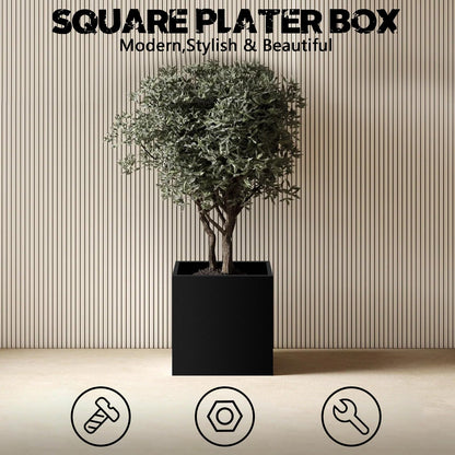 VEVIVOOVY Heavy Duty Steel Planter Box (16"x16"x16"),Square Tall Planter Modern Detached for Indoor & Outdoor Planters Cube,Black Flower Plant Pot for Commercial Residential for Patio Deck & Backyard