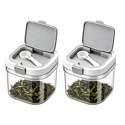 2-Pack 27oz Airtight Tea Canisters, Clear Loose Leaf Tea Storage Containers with Spoon, Wide-Mouth Kitchen Canisters for Loose Tea, Coffee, Sugar, Flour & Herbs, BPA Free Organizer for Pantry