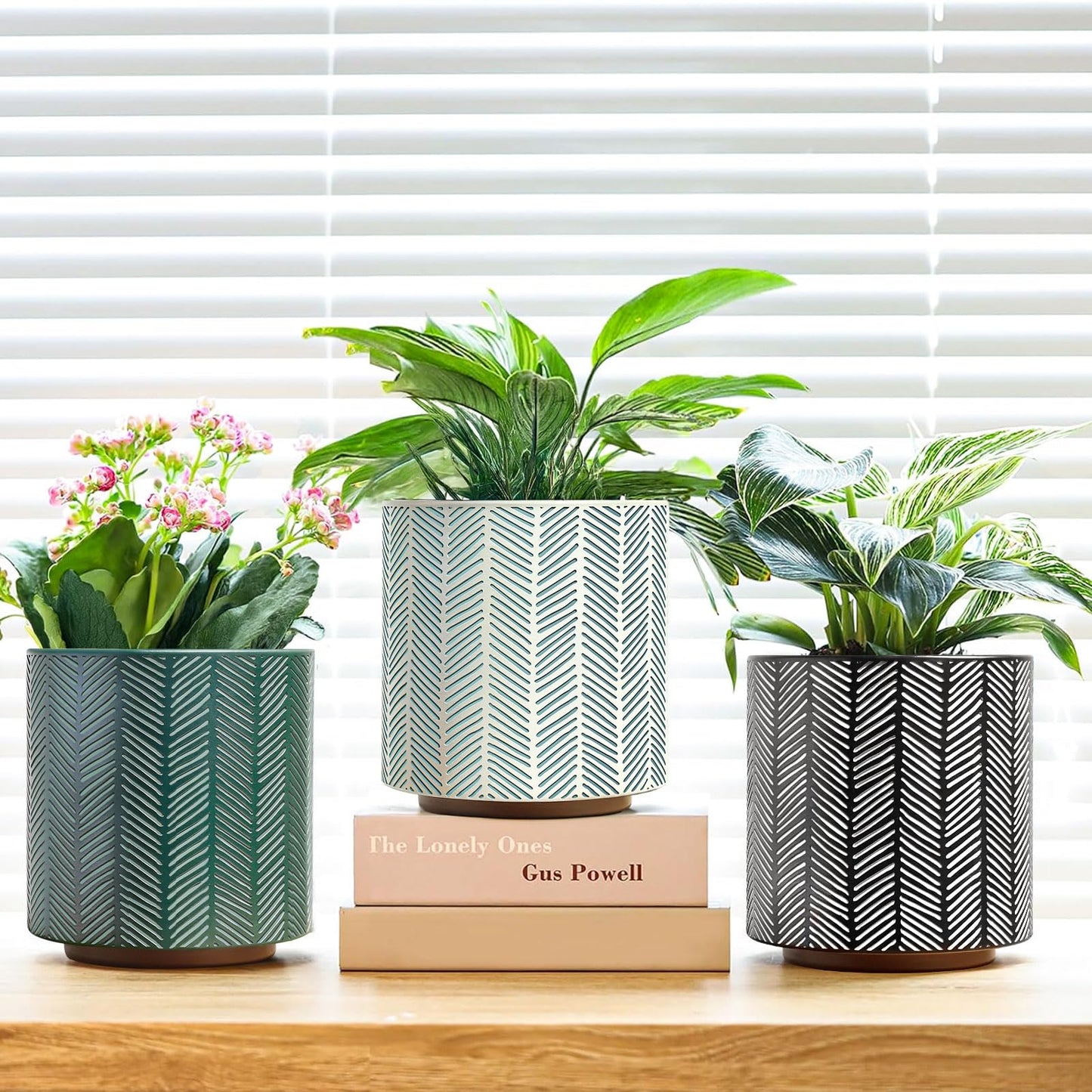GUGUGO Slash Line Plant Pots, Boho Modern Geometric Planters Pots for Indoor Plants, Cute Unique Flower Pot with Drainage, Eclectic Colorful Small Succulent Planter Funky Gardening Pot Gifts, Green