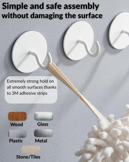 DEKAZIA® Set of 4 Self-Adhesive Ceiling Hooks White - Extra Strong Round Hooks for Ceiling & Wall