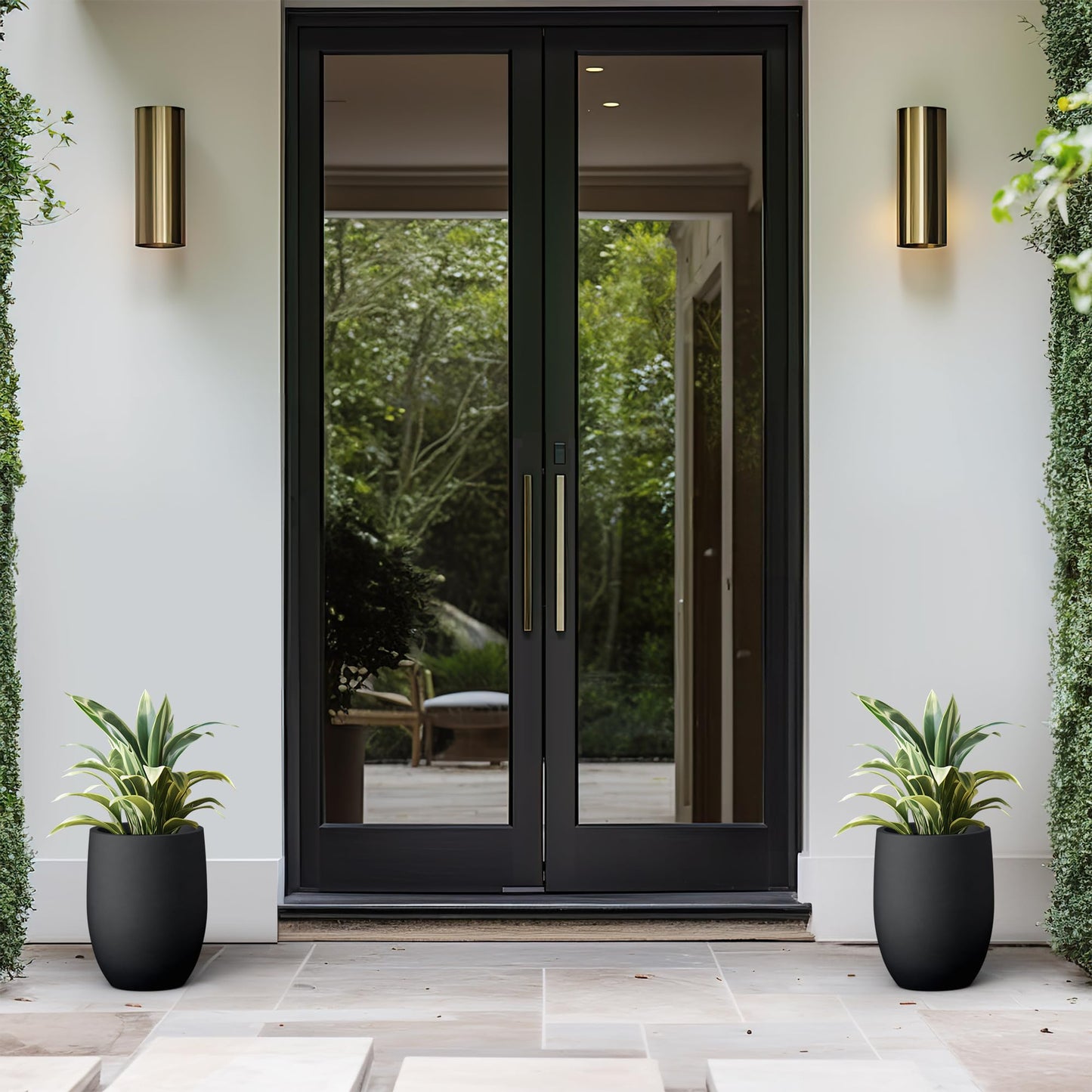 Kante 11.8 Inch Tall Concrete Planter, Large Indoor Outdoor Plant Pot with Drainage, Smooth Black Finish with Painted Interior, Ideal for Porch, Home, Garden, Patio