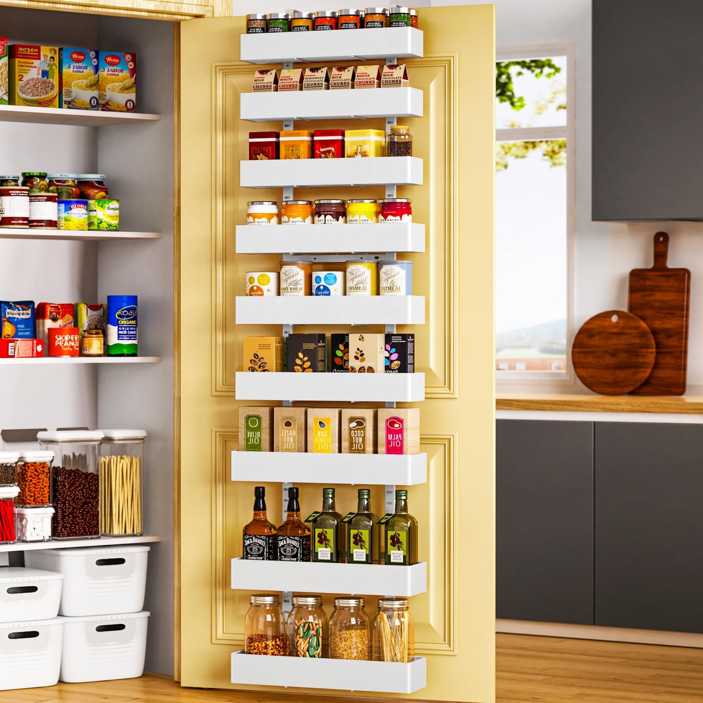 Moforoco 9-Tier Over The Door Pantry Organizer, Pantry Organization and Storage, Black Hanging Basket Wall Spice Rack Seasoning Shelves, Home & Kitchen Bedroom Bathroom House Essentials