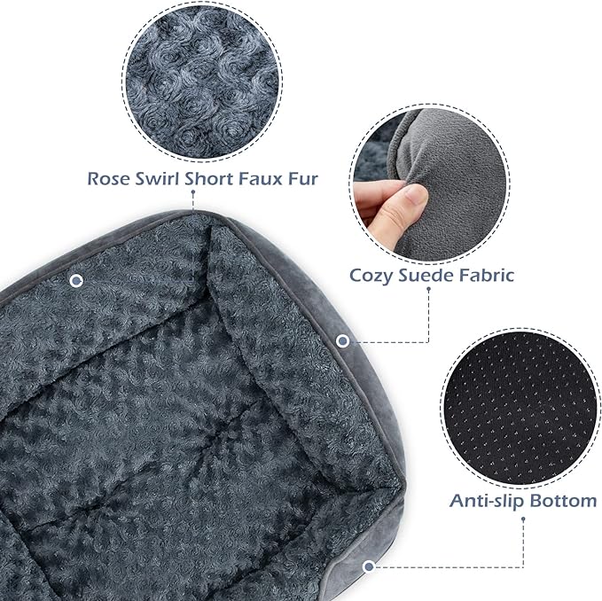 INVENHO Large Dog Bed for Large Medium Small Dogs, Rectangle Washable Orthopedic Dog Bed, Soft Calming Sleeping Puppy Bed Durable Pet Cuddler with Anti-Slip Bottom L(30"x24"x9")