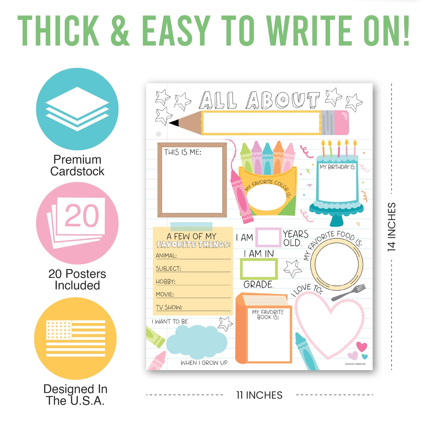 Hadley Designs All About Me Posters for Classroom Must Haves - 20 Star Student Poster, 100 Days of School Items, Star of The Week Poster Elementary Classroom Decor, End of School Year Teacher Supplies