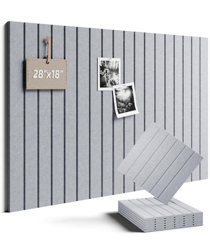 Felt Bulletin Board Tiles -28"x18" with 40 Adhesive Tabs, Cork Board Alternative for Office Decor, Push Pin Board Wall Organizer 6-Pack (Soft Gray)