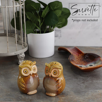 Ceramic Owl Salt and Pepper Shaker Collectors Kitchen Décor - Green
