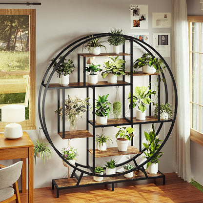 VINGLI Plant Stand with Grow Light, 63" Tall Plant Shelf Indoor with 5 LED Light, Large Tiered Plant Stand for Indoor Growing, Full-Moon Round Metal Display Shelves, Modern Flower Rack for Living Room, Balcony & Office, Black