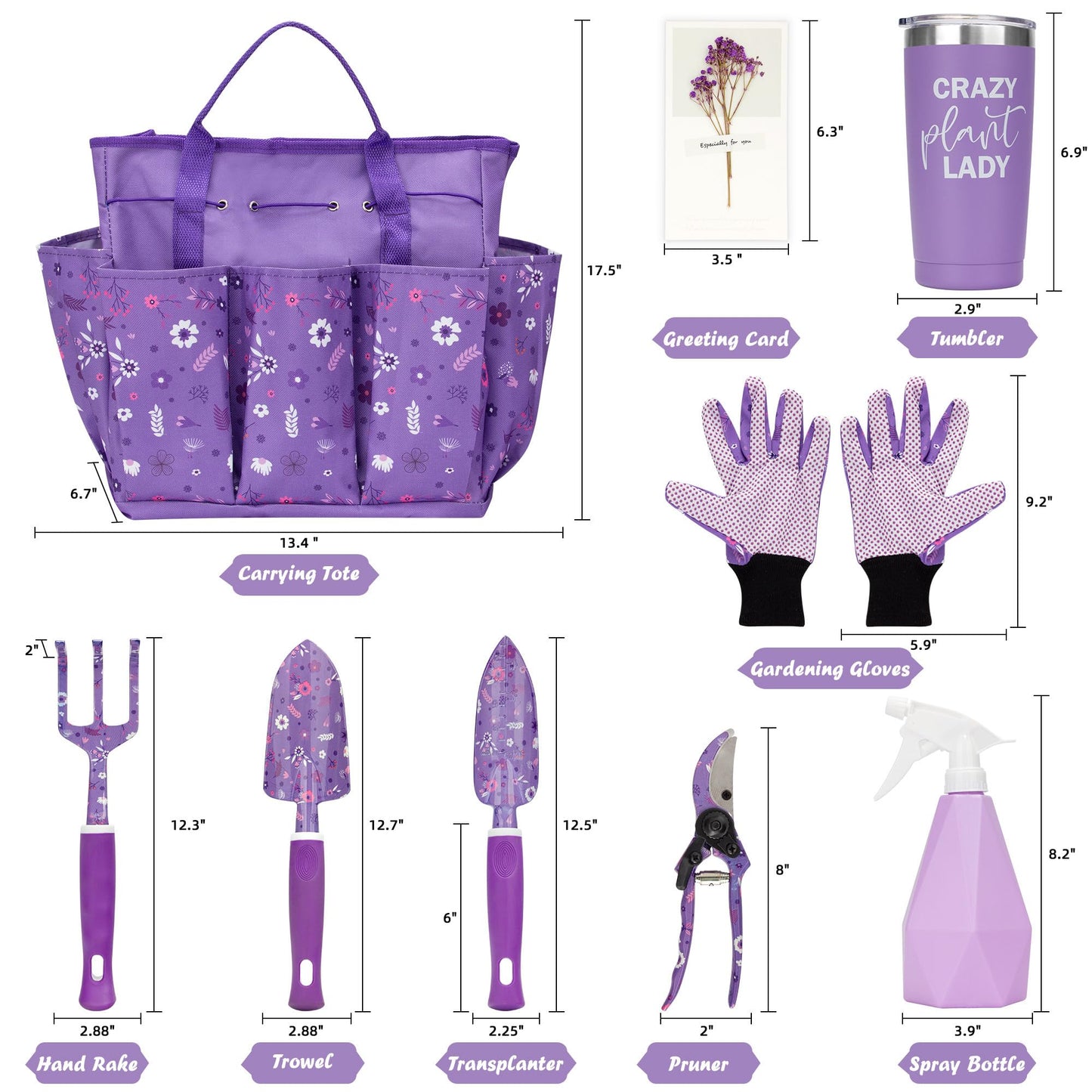 LZPTYYSN Gardening Gifts for Women, Garden Tool Set, Heavy Duty Gardening Hand Tools with Garden Tool Bag, Purple