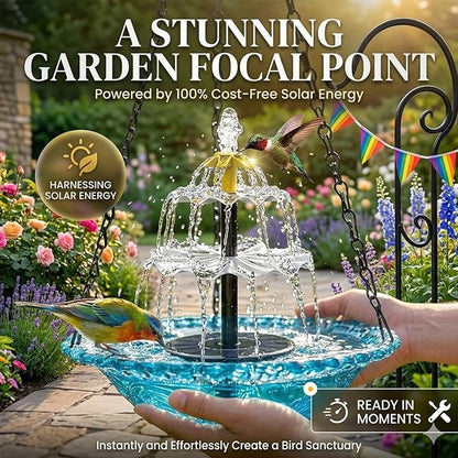 Solar Hanging Bird Bath Fountain, 2026 New 3 Layers Solar Powered Bird Bath Fountain, Outdoor Humming Birds Cascade Baths Fountains, Garden Patio Yard Backyard Lawn Decor (Gray)