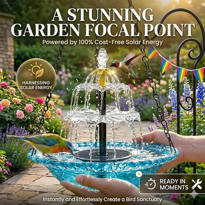 Solar Hanging Bird Bath Fountain, 2026 New 3 Layers Solar Powered Bird Bath Fountain, Outdoor Humming Birds Cascade Baths Fountains, Garden Patio Yard Backyard Lawn Decor (Blue)