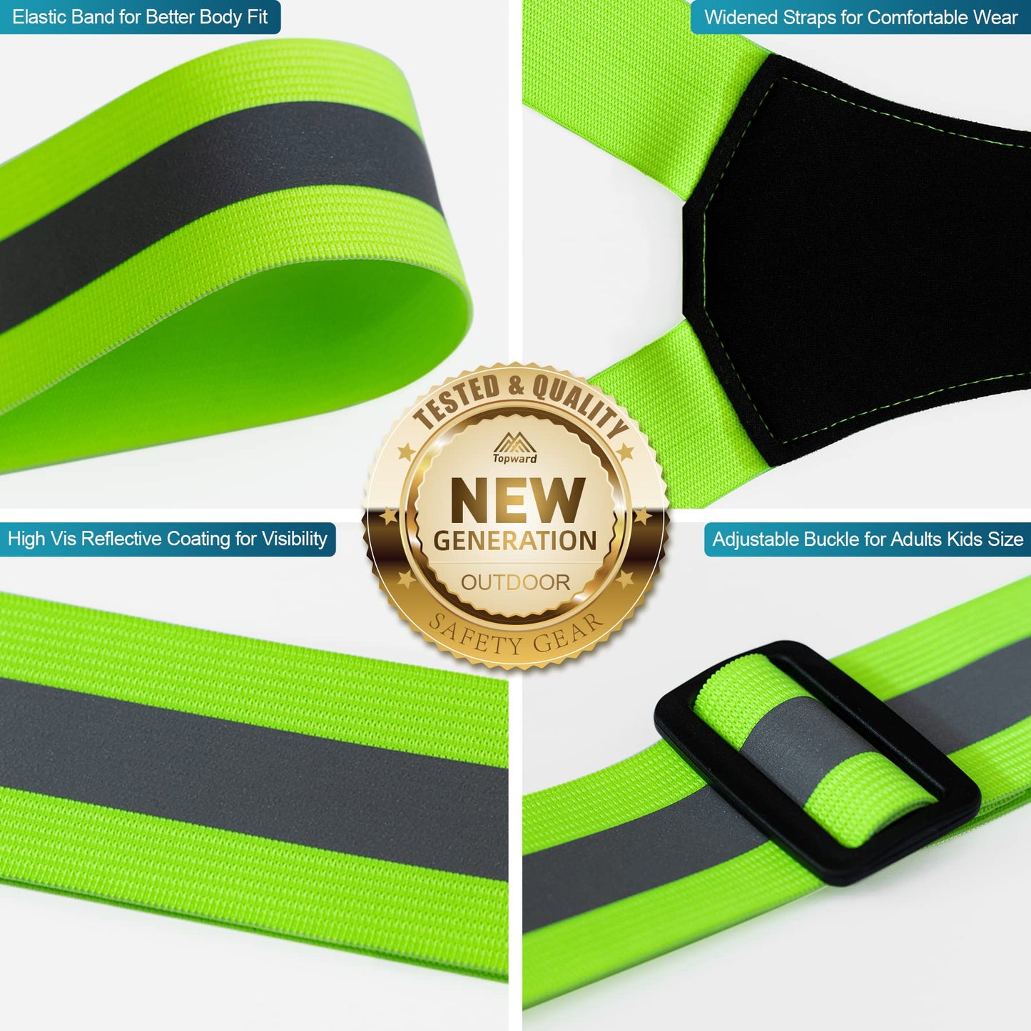 Topward Running Vest High Visibility Reflective Gear, Mens Hi Viz Vests, Lightweight Adjustable 360-degree Hi Vis Safety Vest for Dog Walking Jogging Hiking Camping Cycling Motorcycle