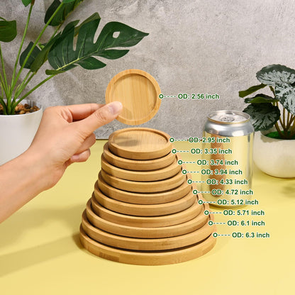 M METERXITY 4-Pack Bamboo Plant Saucer, 3.54 Inch / 9cm ID Round Flower Pot Plant Saucers for Indoor/Outdoor/Succulent, Wood Drip Tray [3.94 Inch/10cm OD]