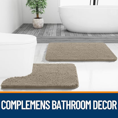 OLANLY Bathroom Runner Rugs 44x24, Soft Absorbent Chenille Bath Rugs, Rubber Backing Quick Dry, Machine Washable Long Bath Mats for Bathroom Floor, Tub and Shower, Home Decor Accessories, Warm Taupe