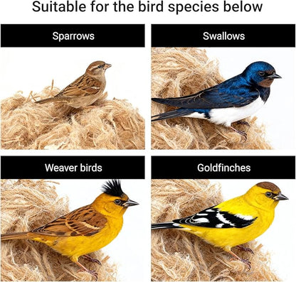 Natural Bird Nesting Materials, 4 Kinds Mixed Fibers (Jute, Hemp, Cotton, Grass), Professional Ratio Safe Nesting Pads for Budgies, Parrots, Finches, Canaries & Other Small Birds (100g/3.5oz)