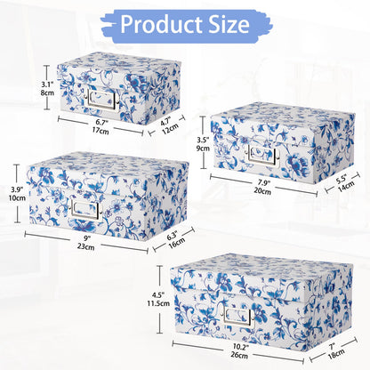 Briful Blue and White Porcelain Storage Boxes with Lids, Set of 4 – Chinoiserie Nested Card Photo Storage Box Organizer, Decorative Paperboard Box for Closet, Office, Gifts,Cosmetic,Books