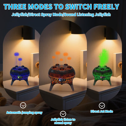 KCKJ Jellyfish Essential Oil Diffuser Sound-Activated Spray Dancing Jellyfish,250ml Aroma Air Diffuser, 3 Mist Modes & 7 Color Lights, Volcanic Lava Design for Home Bedroom(Black Crack)