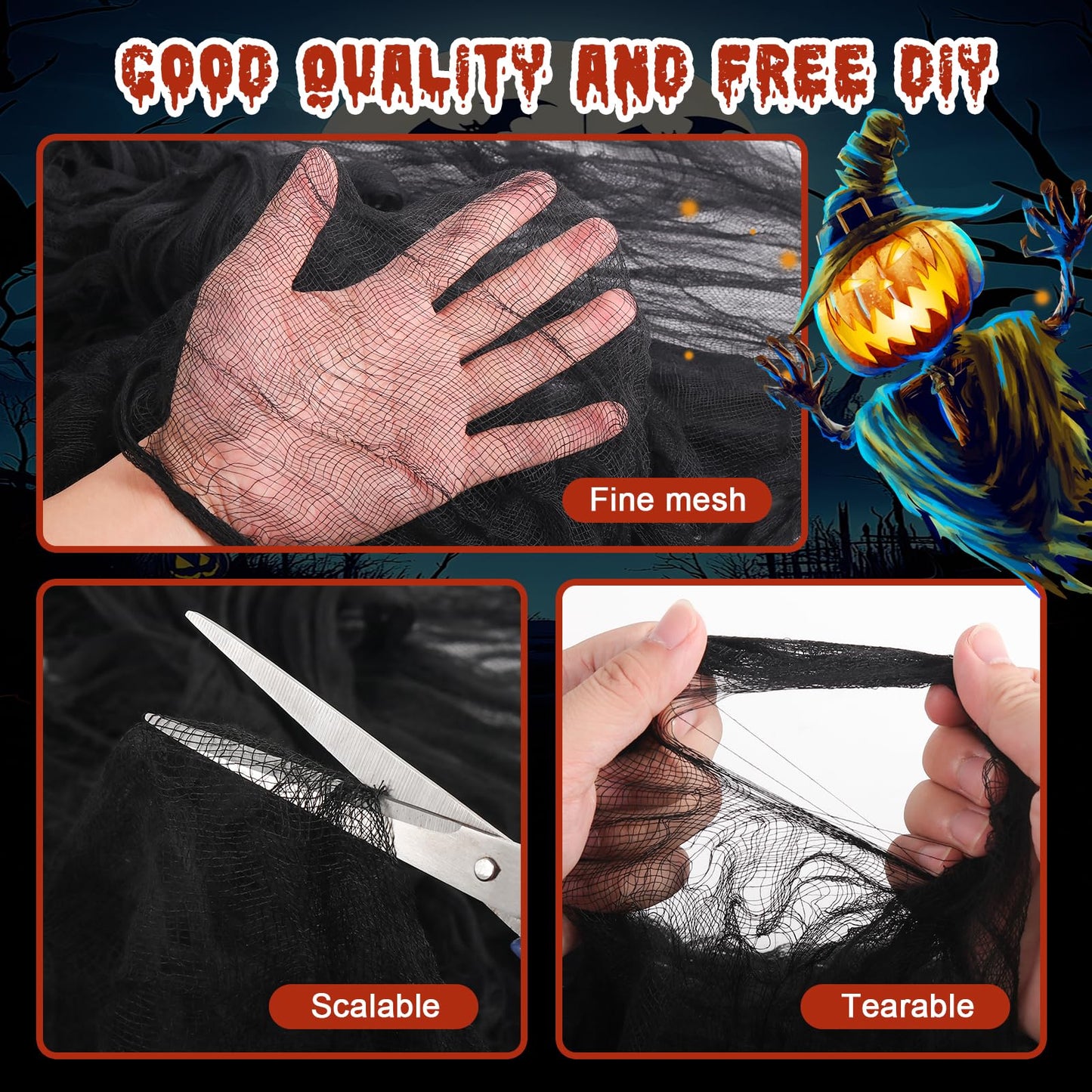 Bittesnew Halloween Creepy Cloth Black 200" x 80" Halloween Spooky Fabric Cloth, Halloween Gauze Cloth, Halloween Decorations Outdoor Indoor