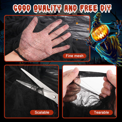 Bittesnew Halloween Creepy Cloth Black 200" x 80" Halloween Spooky Fabric Cloth, Halloween Gauze Cloth, Halloween Decorations Outdoor Indoor