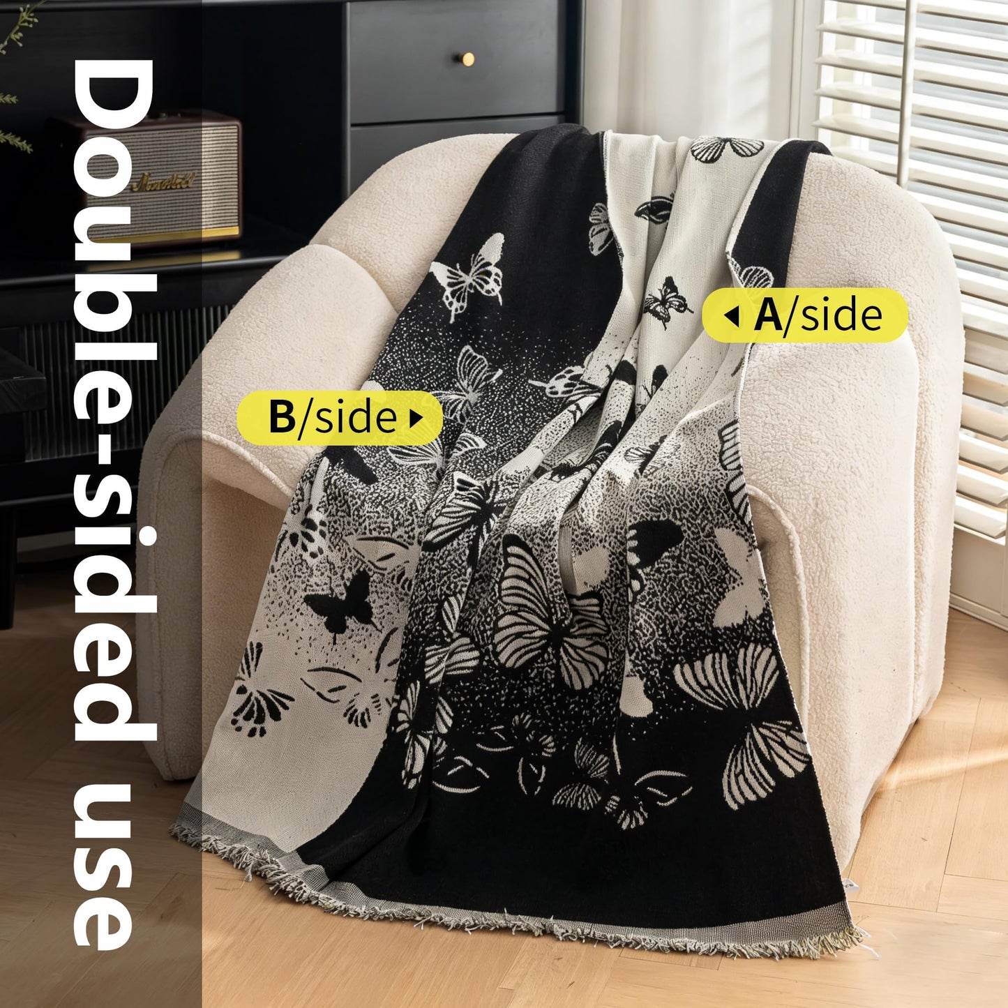 UWWGKK Chenille Couch Cover Reversible Butterfly Pattern Large Sofa Blanket