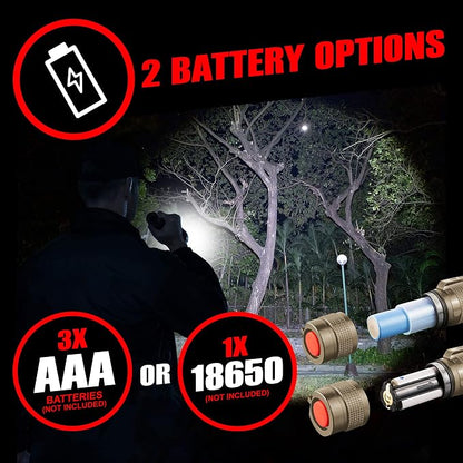 GearLight TAC LED Flashlight Pack - 2 Super Bright, Compact Tactical Flashlights with High Lumens for Outdoor Activity & Emergency Use - Gifts for Men & Women - Desert Tan
