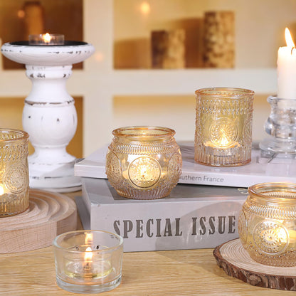 DARJEN 12Pcs Gold Votive Candle Holders - Glass Candle Holder for Table Centerpiece, Tea Lights Candle Holders for Home, Party & Wedding Shower Decoration