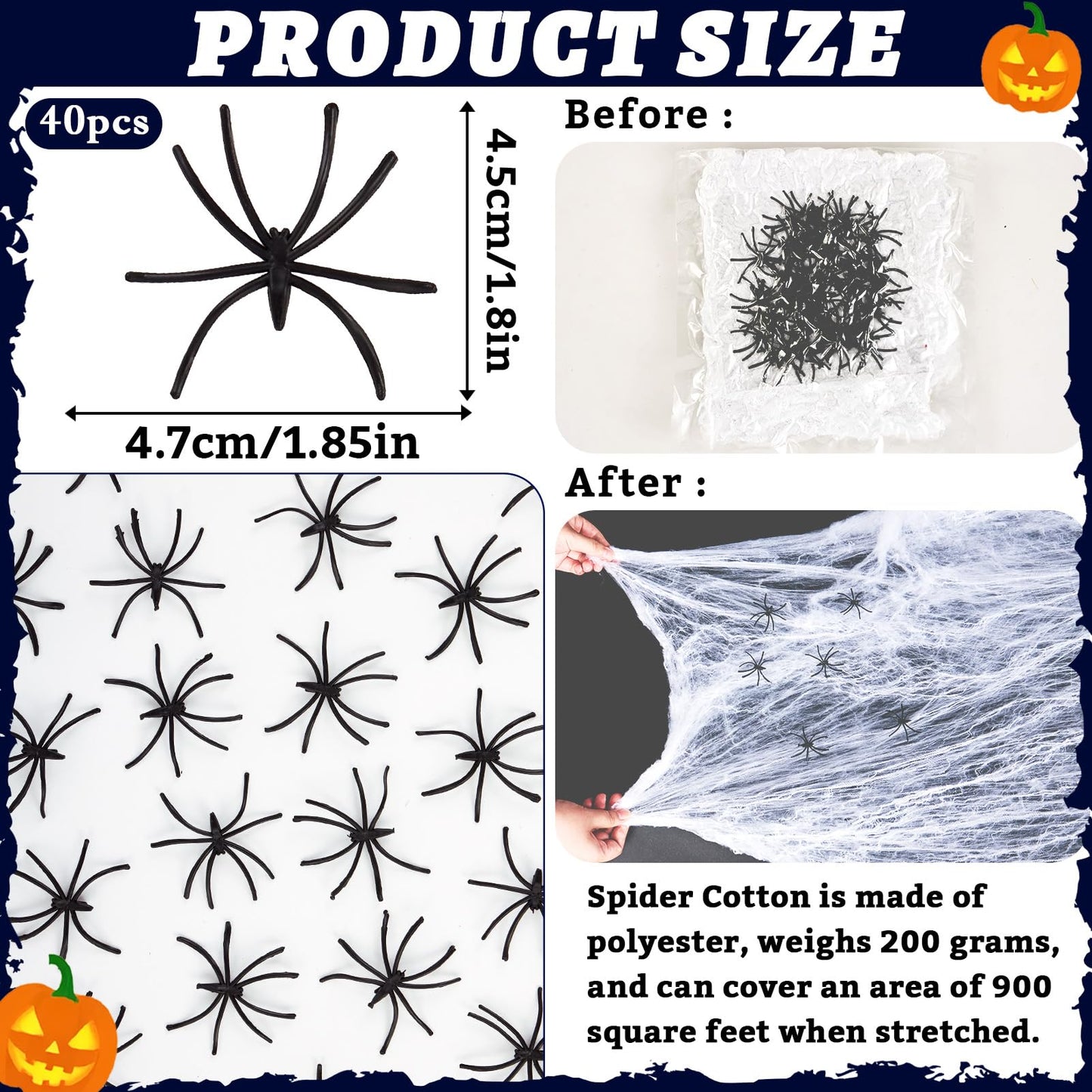 900 sqft Halloween Spider Webs Decorations with Extra Fake Spiders, Super Stretchy Cobwebs for Wall Indoor Outdoor Halloween Party Decor
