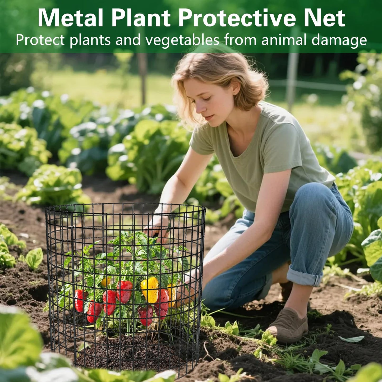 Yudlto 10 Pack Plant Protectors from Animals, 12×14in Wire Plant Protector Covers, Metal Garden Cloche with Ground Stakes and Zip Ties for Deer and Rabbit Protection in Outdoor Gardens