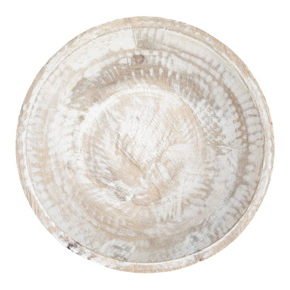 Creative Co-Op Boho Wood Pedestal Serving Bowl, White Wash Finish