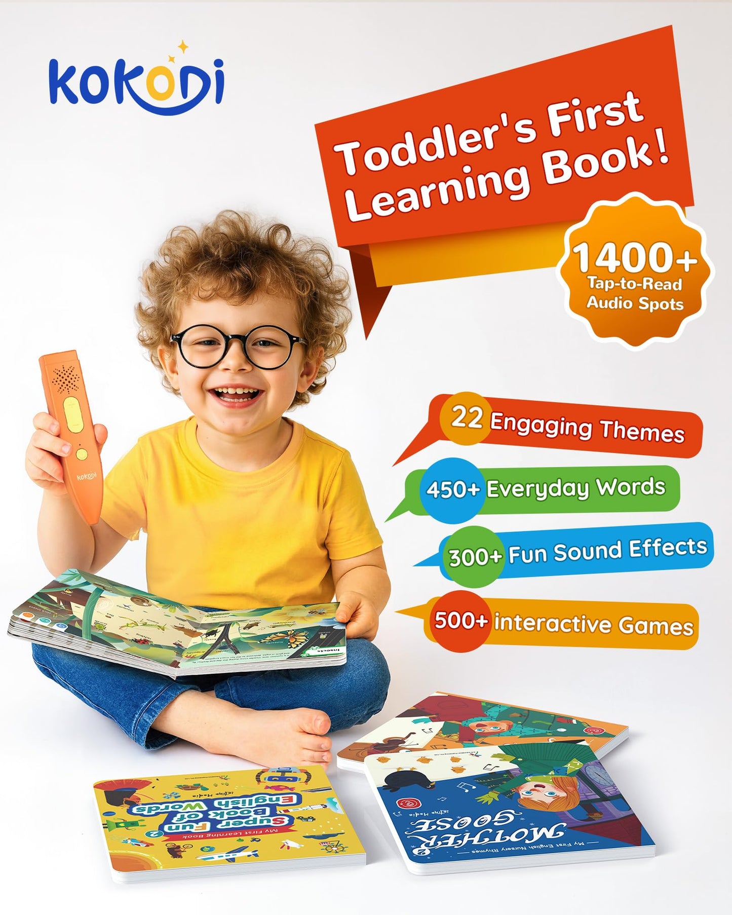 KOKODI Talking Pen Books Sets, Autism Sensory Games, Interactive Audio Sound Books Kids Learning Electronic Toys for Toddlers Kids, Early Educational Gifts Birthday Gifts for Boys Girls Age 2 3 4 5