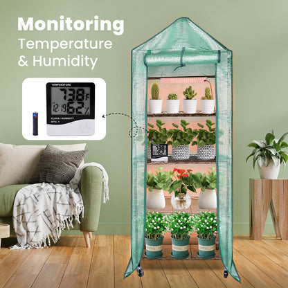 DazSpirit 4-Tier Indoor Mini Greenhouse with Grow Lights, 32W Full Spectrum Plant Light with Timer, Adjustable Metal Shelves, 69.6"x22"x18.5" Portable Plant Stand for Seed Starting & Indoor Plants