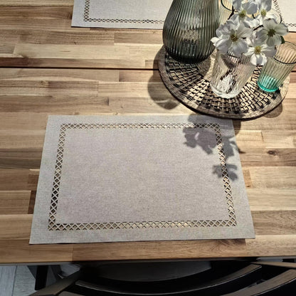 Placemats Set of 6 for Dining Table with Hollow Edge Design- Table Mats 12x 18 Inch, Cloth Place mats Machine Washable (Beige 6pcs)