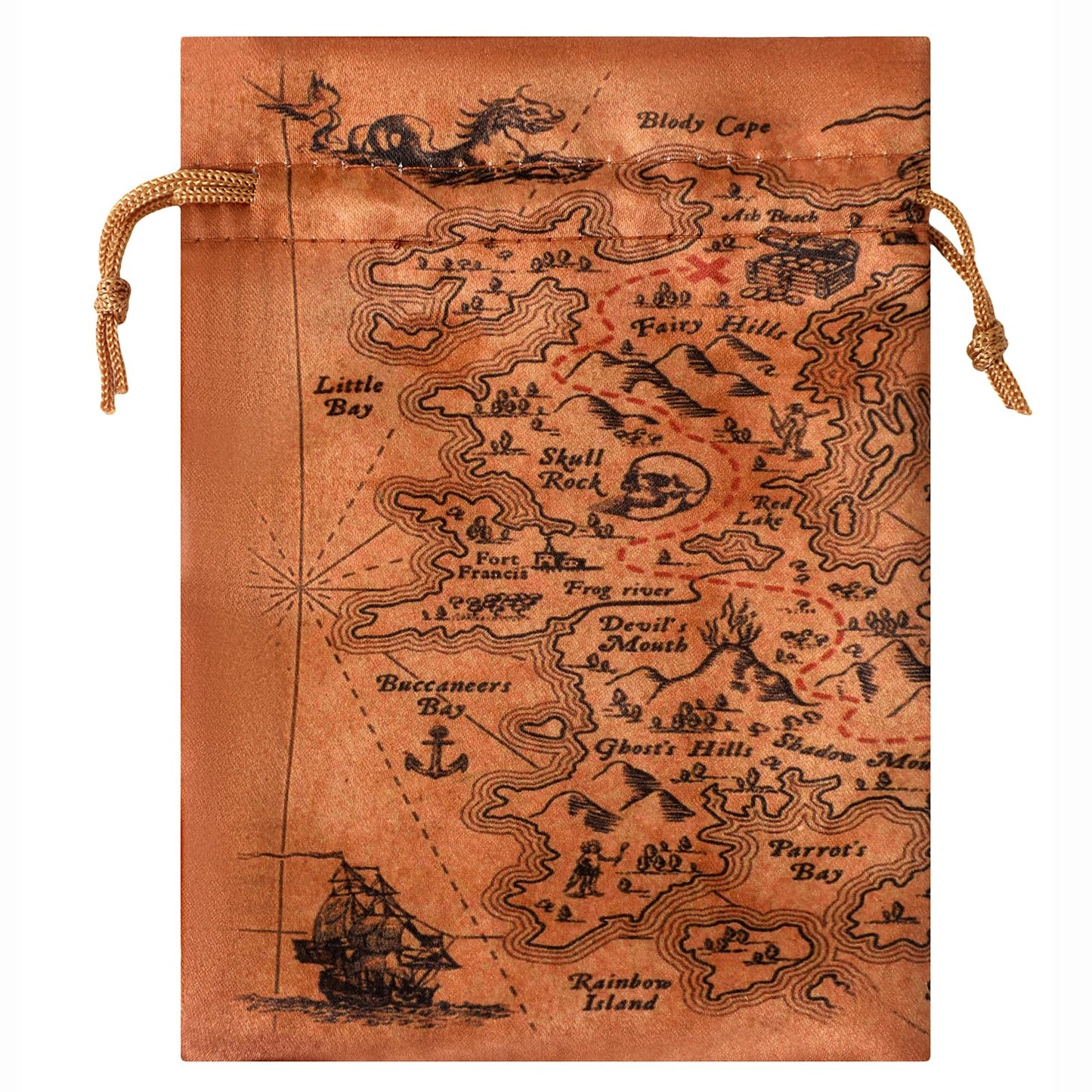 RICHNESS 16pcs Pirate Party Favor Bags Treasure Map Bag with Drawstring Closure Satin Party Loot Bags 4.5X6 Inches Goodie Bags