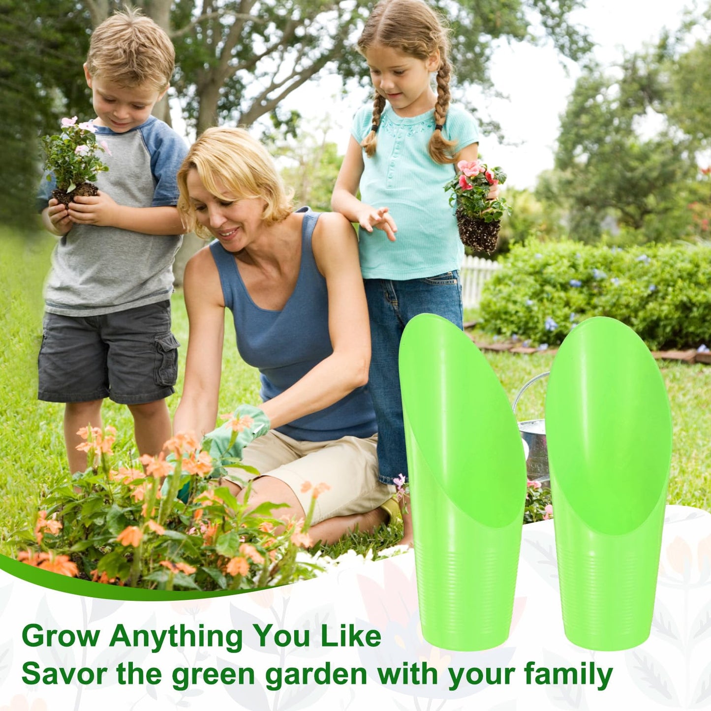 M METERXITY 18-Pack Bonsai Soil Scoops, Plastic Garden Soil Scoops Bucket Shovel Potting Scoopers for Transplanting/Flower Planting/Plant Succulent, Colorful Small Gardening Tools [Green]