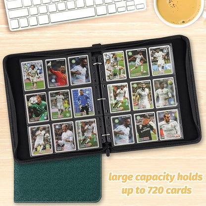 GERMUN 3 Ring 9 Pocket Zipper Card Binder, 720 Double Sided Standard PU Trading Card Album Folder for TCG & Sports Cards, Not Fit Top Loaders (Dark Green2)