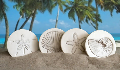 McCarter Coasters Mixed Shells Absorbent Drink Coasters - Handmade Stone Coasters - 4.38 inch Round (4pc) - Made in USA
