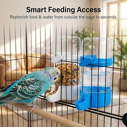 Large Bird Cage with Rolling Stand, 46x24x12 Inch Flight Cage for Parakeets, Cockatiels, Conures, Metal Wire Cage with Wooden Perches, Feeders, Wheels, Black