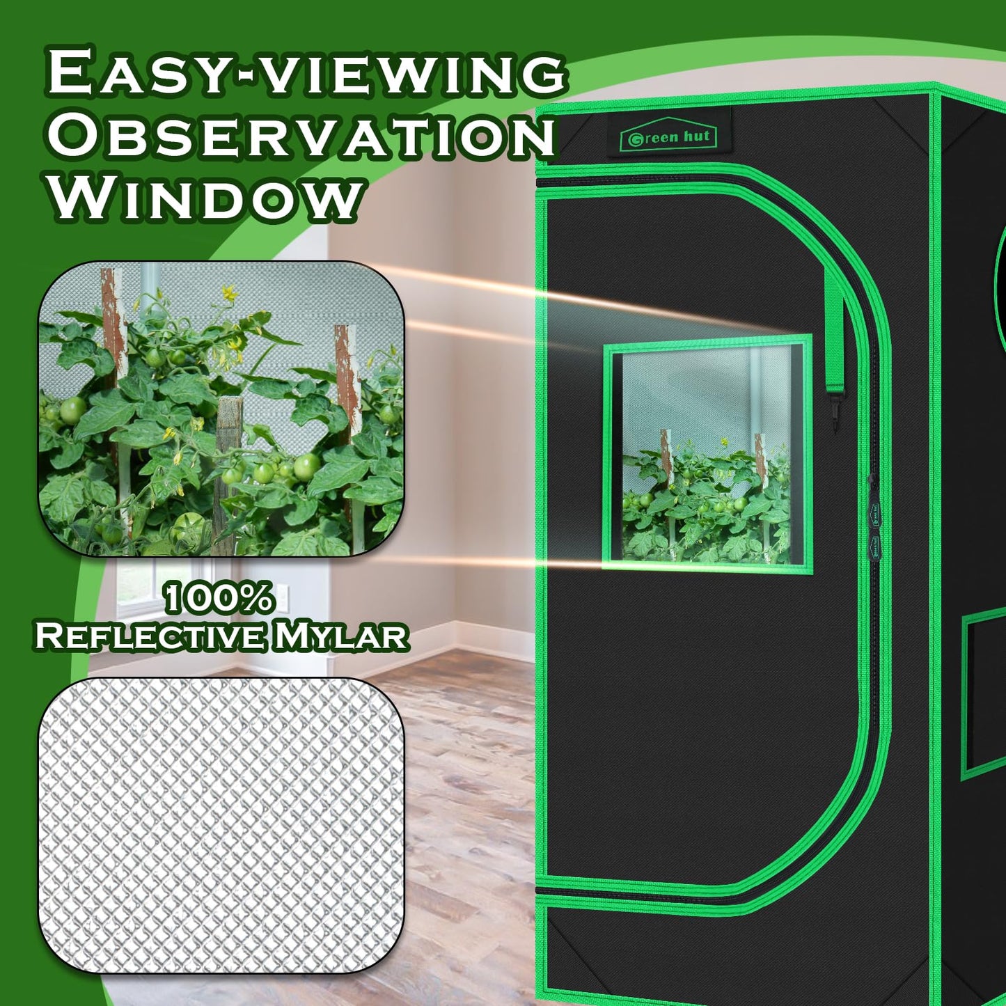 Green Hut Grow Tent 24"x24"x48" 600D Mylar Hydroponic Indoor Grow Tents with Observation Window, Removable Floor Tray and Tool Bag for Indoor Plant Growing 2x2