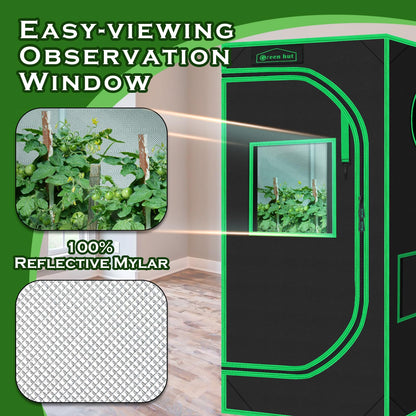 Green Hut Grow Tent 24"x24"x48" 600D Mylar Hydroponic Indoor Grow Tents with Observation Window, Removable Floor Tray and Tool Bag for Indoor Plant Growing 2x2