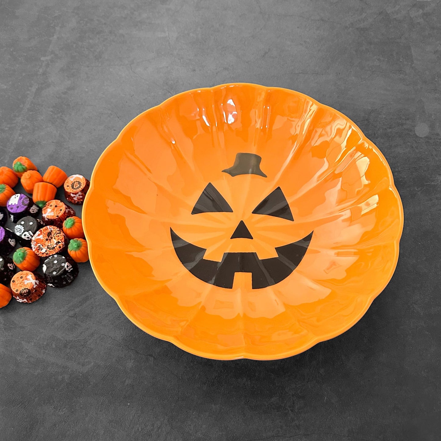 UPware Halloween Pumpkin Melamine Serving Bowl, Mixing Bowl, for Charcuterie, Food, Salad, and Snack, BPA-Free, Dishwasher Safe, Shatter-Proof, Orange, 11 Inch