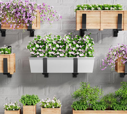 Y&M 4 PCS Adjustable Window Box Brackets for Planter Box, Heavy Duty Wall Mounted Hooks Hangers for Flower Baskets Holder Durable, Hanging Brackets for Fence Patio Garden Balcony