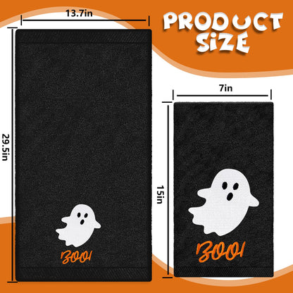 JarThenaAMCS Halloween Hand Towels Boo Ghost Pumpkin Face Embroidered Cotton Bathroom Towel Absorbent Bath Towel for Hand Drying Cleaning Cooking, 29.5 x 13.7 Inch, 2Pcs