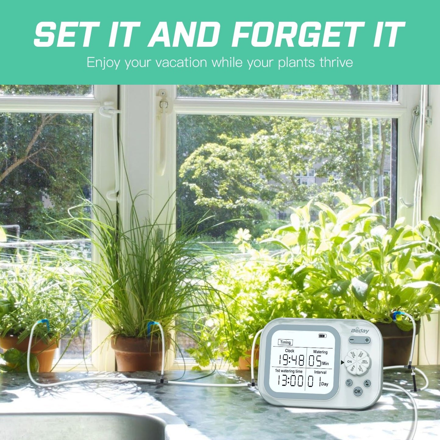 Automatic Drip Irrigation System for Indoor Plants, 2026 Automatic Plant Waterer for 15 Potted Plants Watering with Anti-Siphon and Humidity Mode, Timer, Rechargeable Vacation Self-Watering Pump