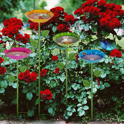 Bee Watering Station | 4 Pack Bee Baths for Garden | Metal Flowers Decorative Garden Stakes | Butterfly Feeder for Outside Garden Yard Decor (Red,Green,Blue,Yellow)
