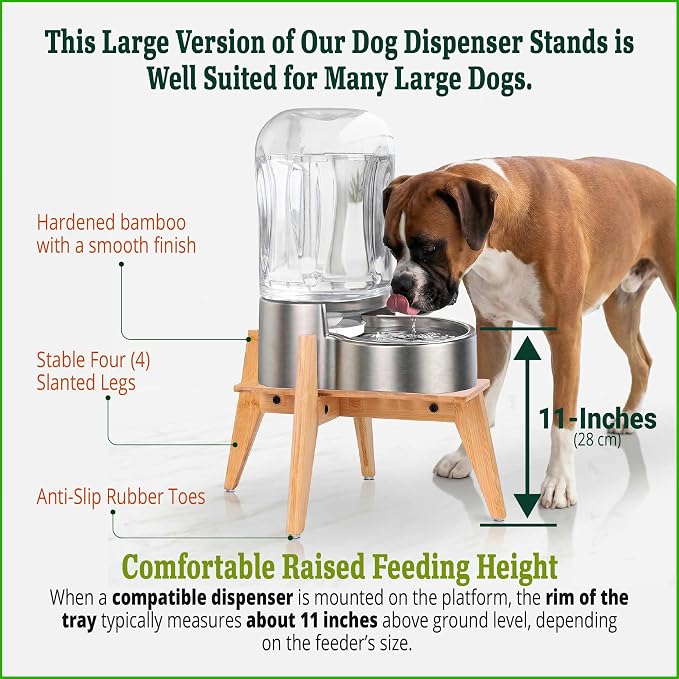 Stand for Dog Water Food Dispenser - Automatic Dog Feeder Holder - Suitable for Large Dogs - Bamboo